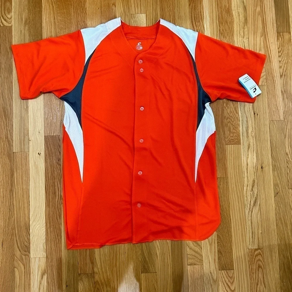 Champro Adult Bull Pen Full Button baseball jersey size XL orange white … - Picture 6 of 9
